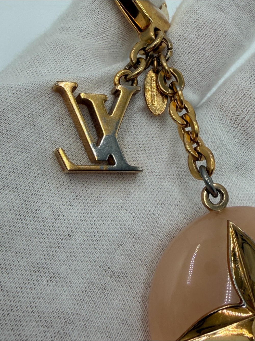 Louis Vuitton Hollow Flower Gold-Tone & Peach Resin LV Flower Bag Charm w/COA - Picture 5 of 12